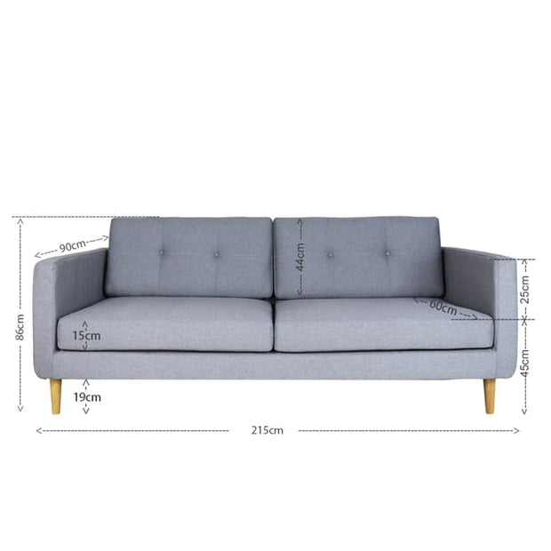 Eddie 3 Seater Sofa, Light Grey - Home And Style