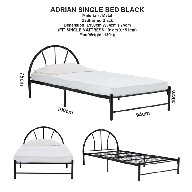 Single Size Wooden & Metal Bed Frame