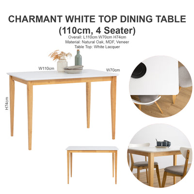 Charmant 4-Seater White Top Wooden Dining Table