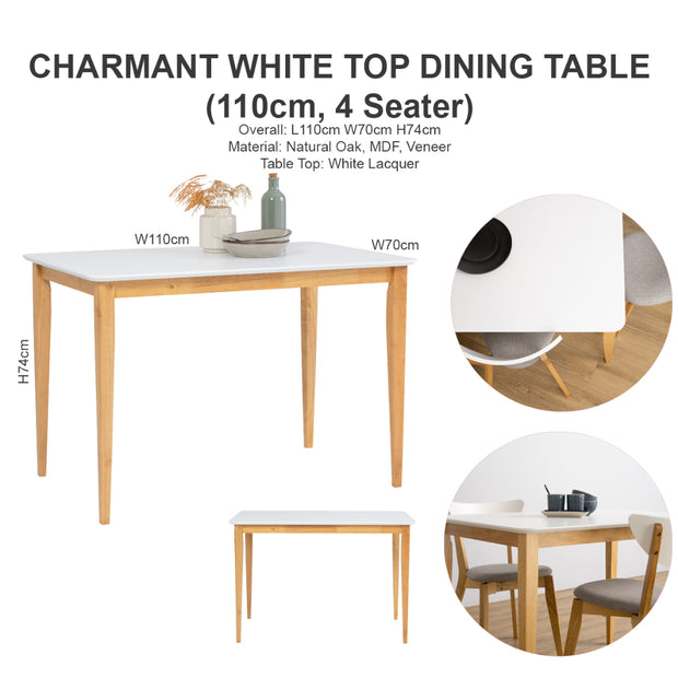 Charmant 4-Seater White Top Wooden Dining Table