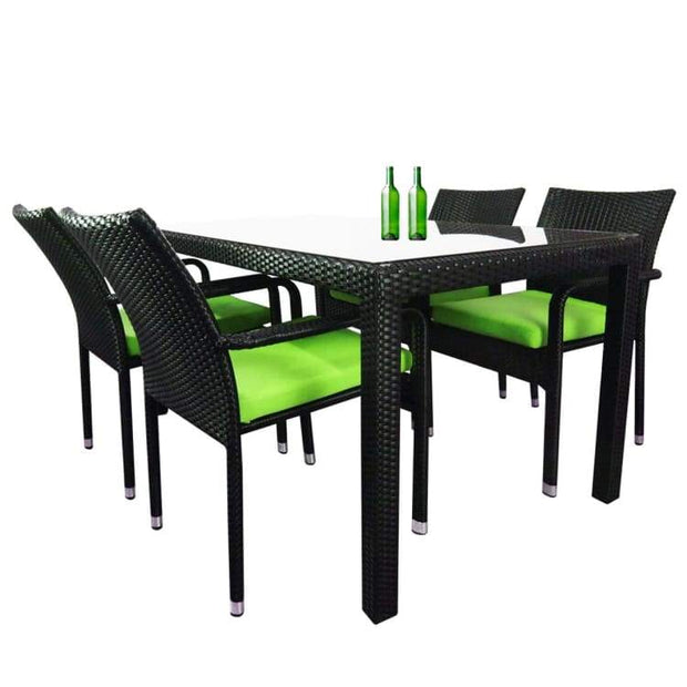 Boulevard 4 Chair Dining, Green Cushions by Arena Living - Home And Style