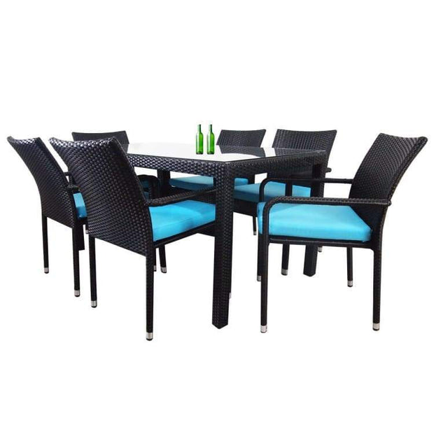 Boulevard 6 Chair Dining, Blue Cushions by Arena Living - Home And Style