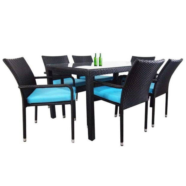 Boulevard 6 Chair Dining, Blue Cushions by Arena Living - Home And Style