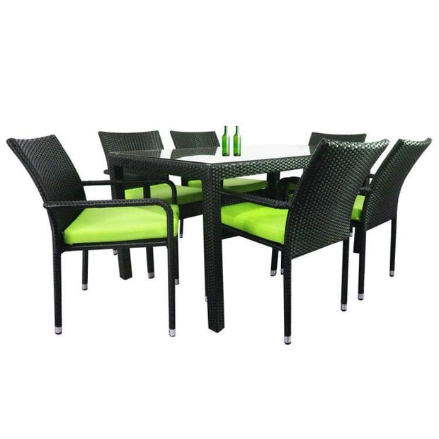 Boulevard 6 Chair Dining, Green Cushions by Arena Living - Home And Style