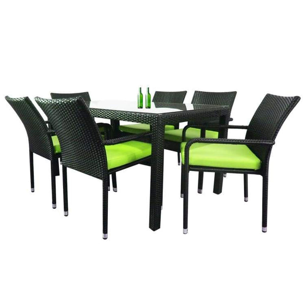 Boulevard 6 Chair Dining, Green Cushions by Arena Living - Home And Style