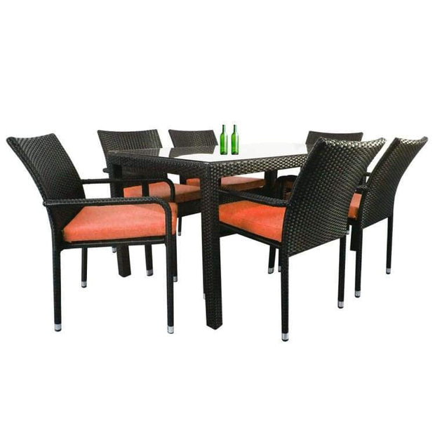 Boulevard 6 Chair Dining, Orange Cushions by Arena Living - Home And Style