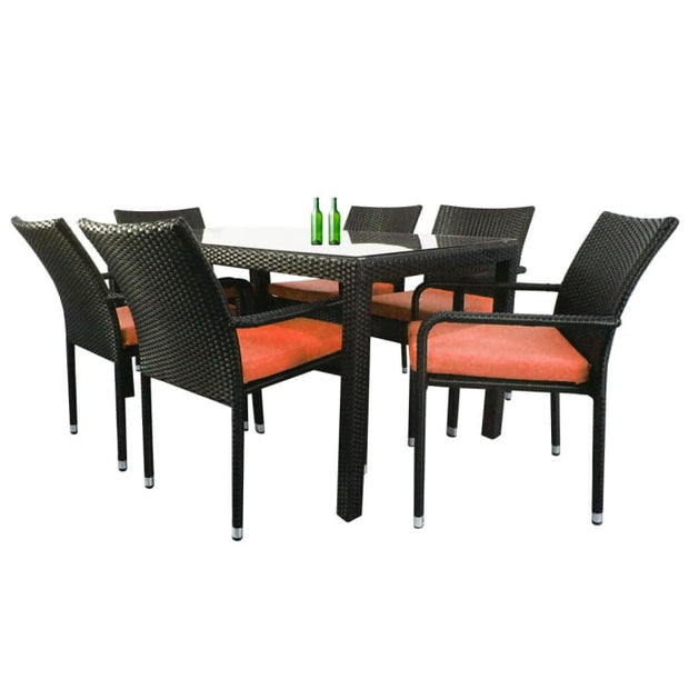 Boulevard 6 Chair Dining, Orange Cushions by Arena Living - Home And Style