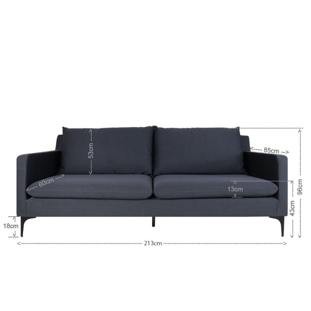 Hayley 3 Seater Sofa, Dark Grey - Home And Style