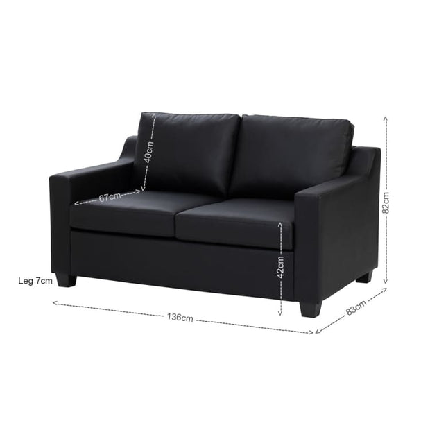 Baleno 2 Seater Sofa - Black (Faux Leather) | Suitable for Living Room Bedroom Small and - Home And Style