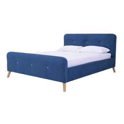 Neo Marston Queen Bed, Midnight Blue Fabric - Home And Style