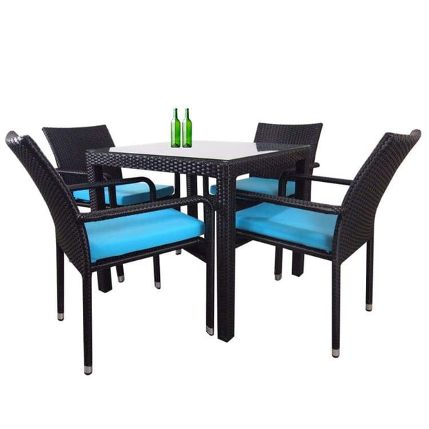 Palm 4 Chair Dining Set, Blue Cushion by Arena Living - Home And Style