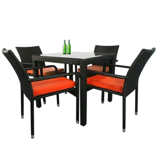 Palm 4 Chair Dining Set, Orange Cushion by Arena Living - Home And Style